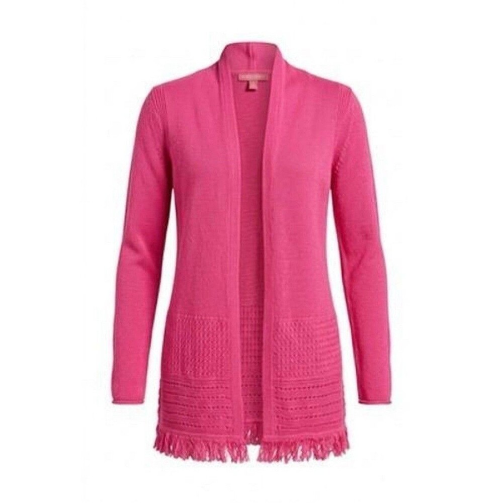 Lilly Pulitzer Tatum Cardigan Womens XL Pink Shawl Collar Fringe Open Front Wrap